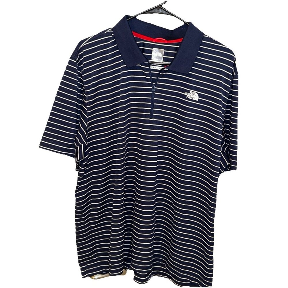 The North Face Navy Blue with White Stripes 1/4 Zip Polo Mens Size XL